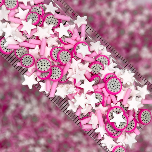 FAKE Dragonfruit Star, Fruit Polymer Clay Sprinkle Mix (NOT EDIBLE)  D10-32
