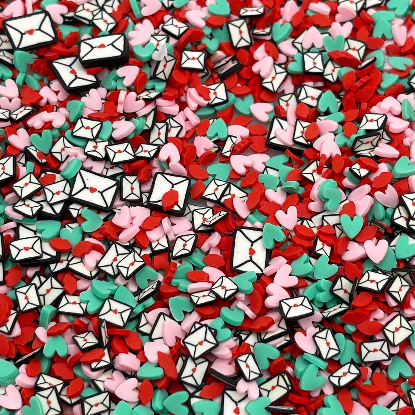 FAKE Heart Envelope, Valentine Polymer Clay Sprinkle Mix (NOT EDIBLE) D11-28