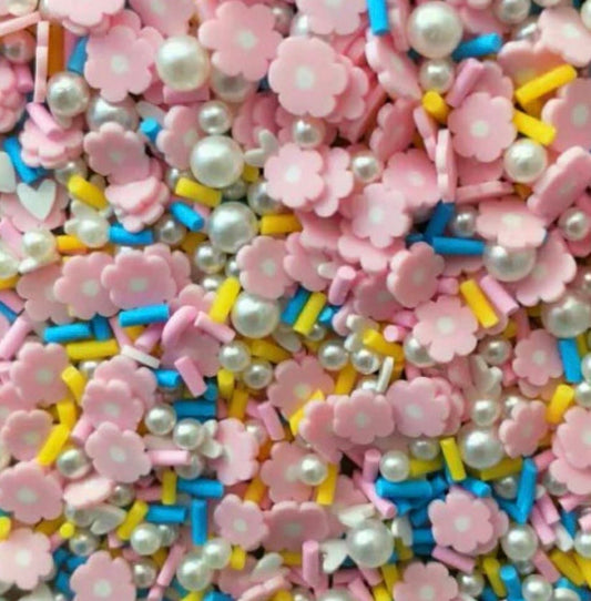 FAKE Light Pink Flower Pearl,Floral Polymer Clay Sprinkle Mix (NOT EDIBLE) D5-01