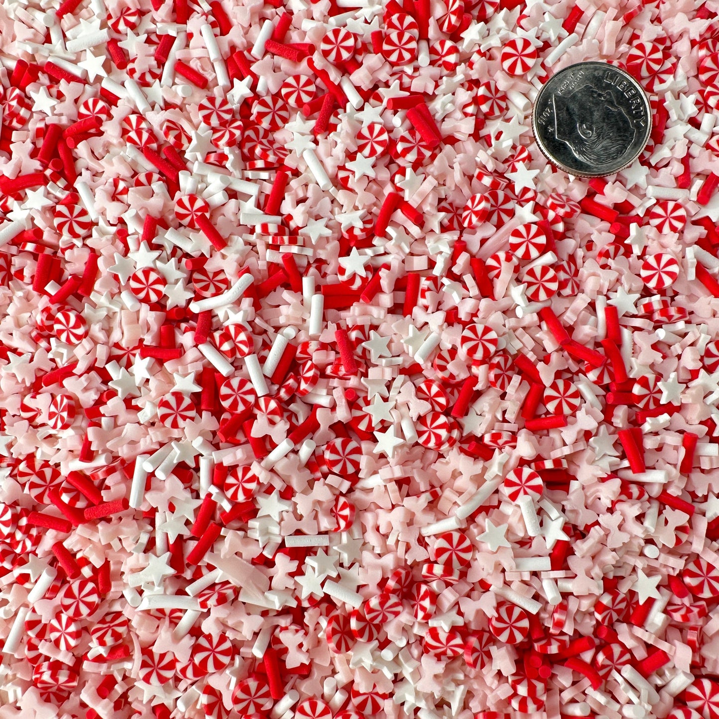 FAKE Pink Bows and Peppermint Themed Mix Polymer Clay Sprinkle (NOT EDIBLE)