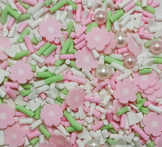 FAKE Pink Flower Pearls, Floral Polymer Clay Sprinkles Mix (NOT EDIBLE) D5-02