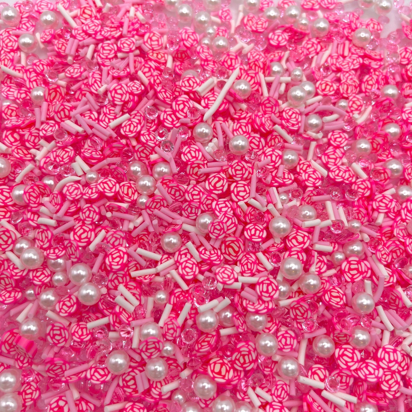 FAKE Pink Rose Pearl, Floral Polymer Clay Sprinkle Mix (NOT EDIBLE) D3-23