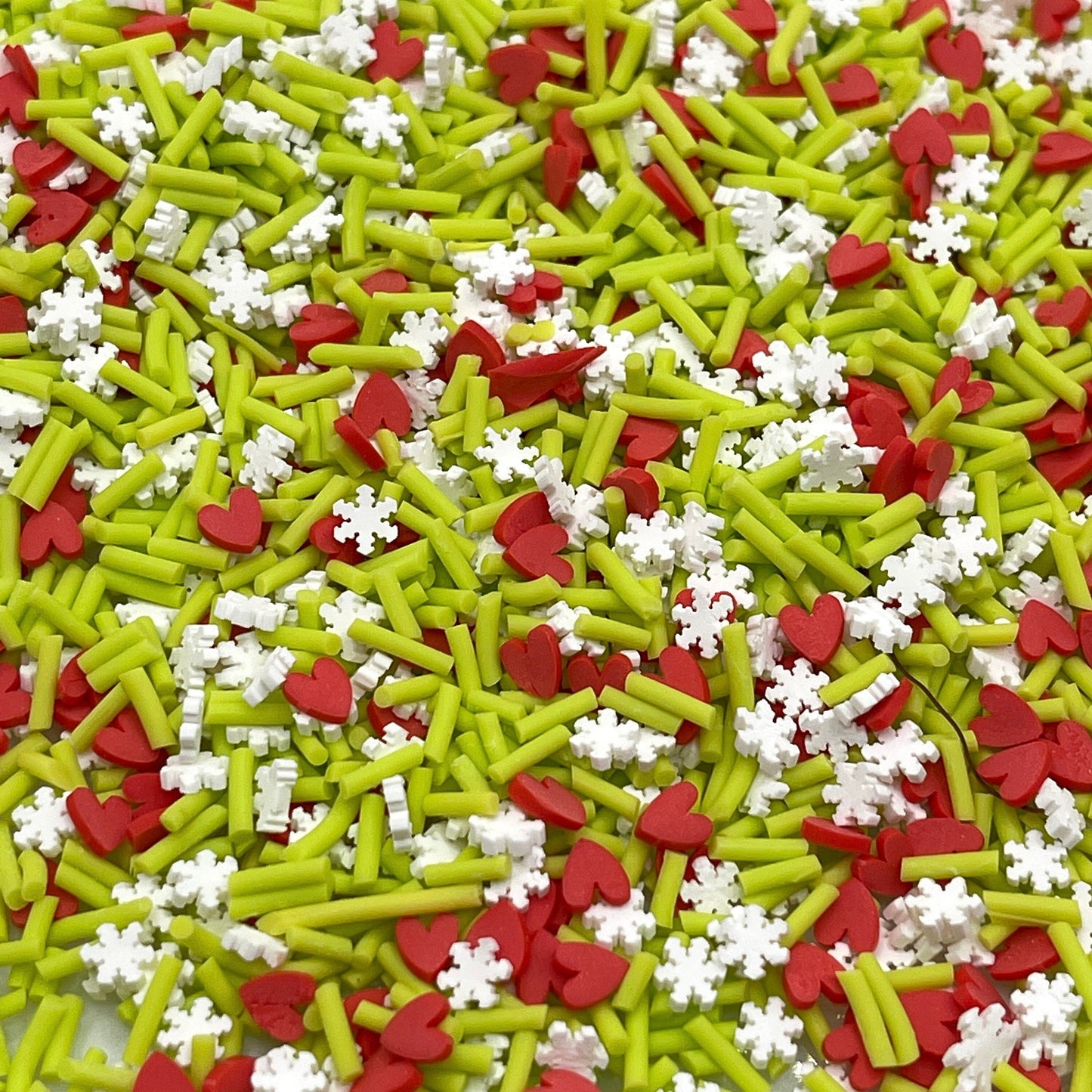 FAKE Red Heart Green Polymer Clay Sprinkle Mix (NOT EDIBLE) D7-08