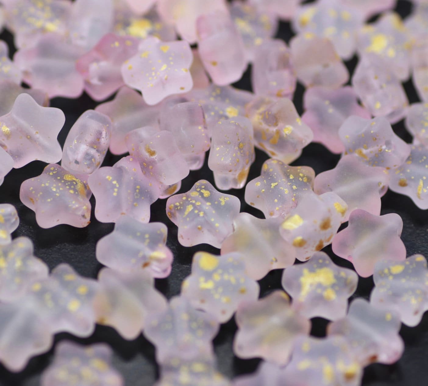 8.5MM Matte Light Pink Gold Specks Glass Star Beads (AB10)