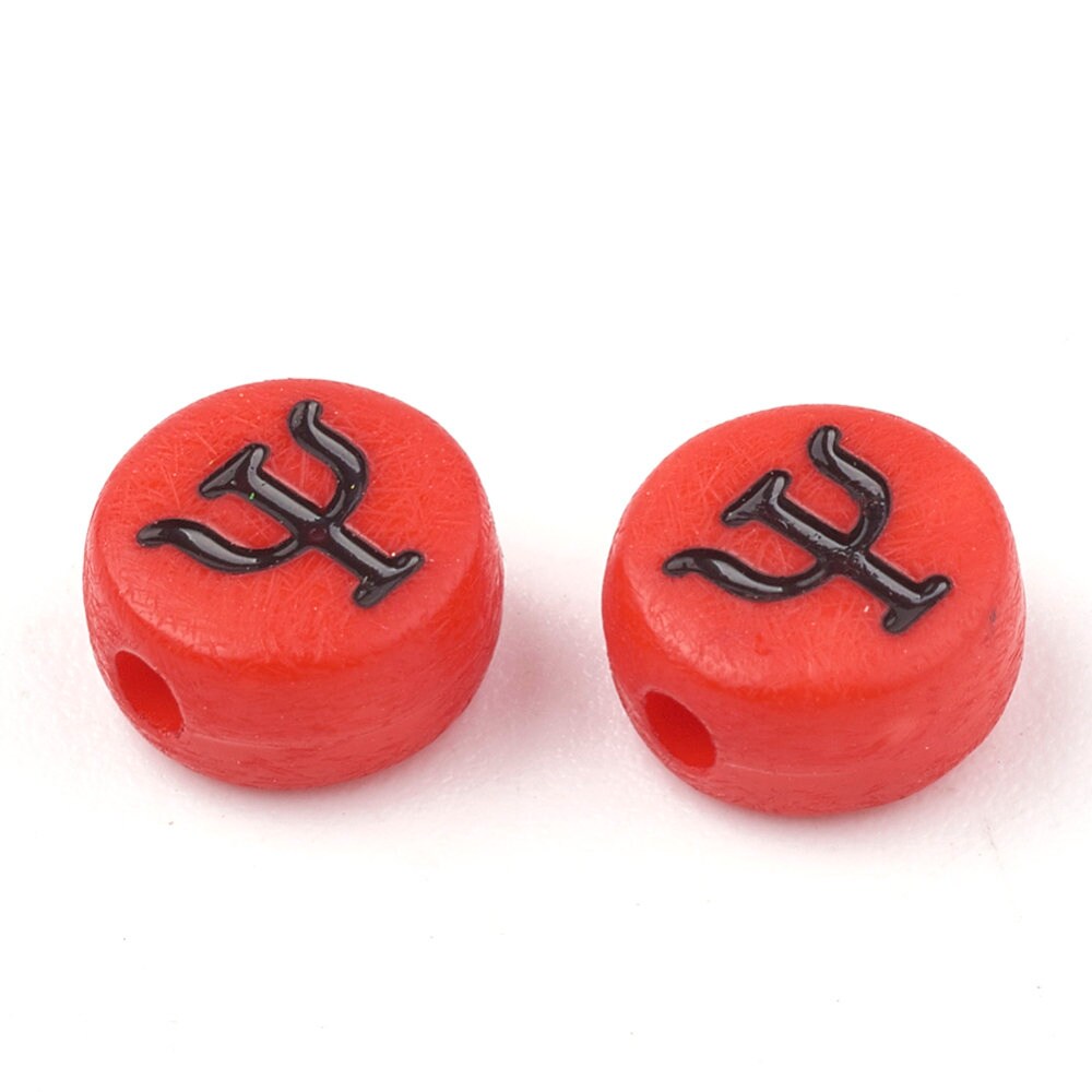 7MM Mixed Color Flat Round Bead Black Greek Letter Beads