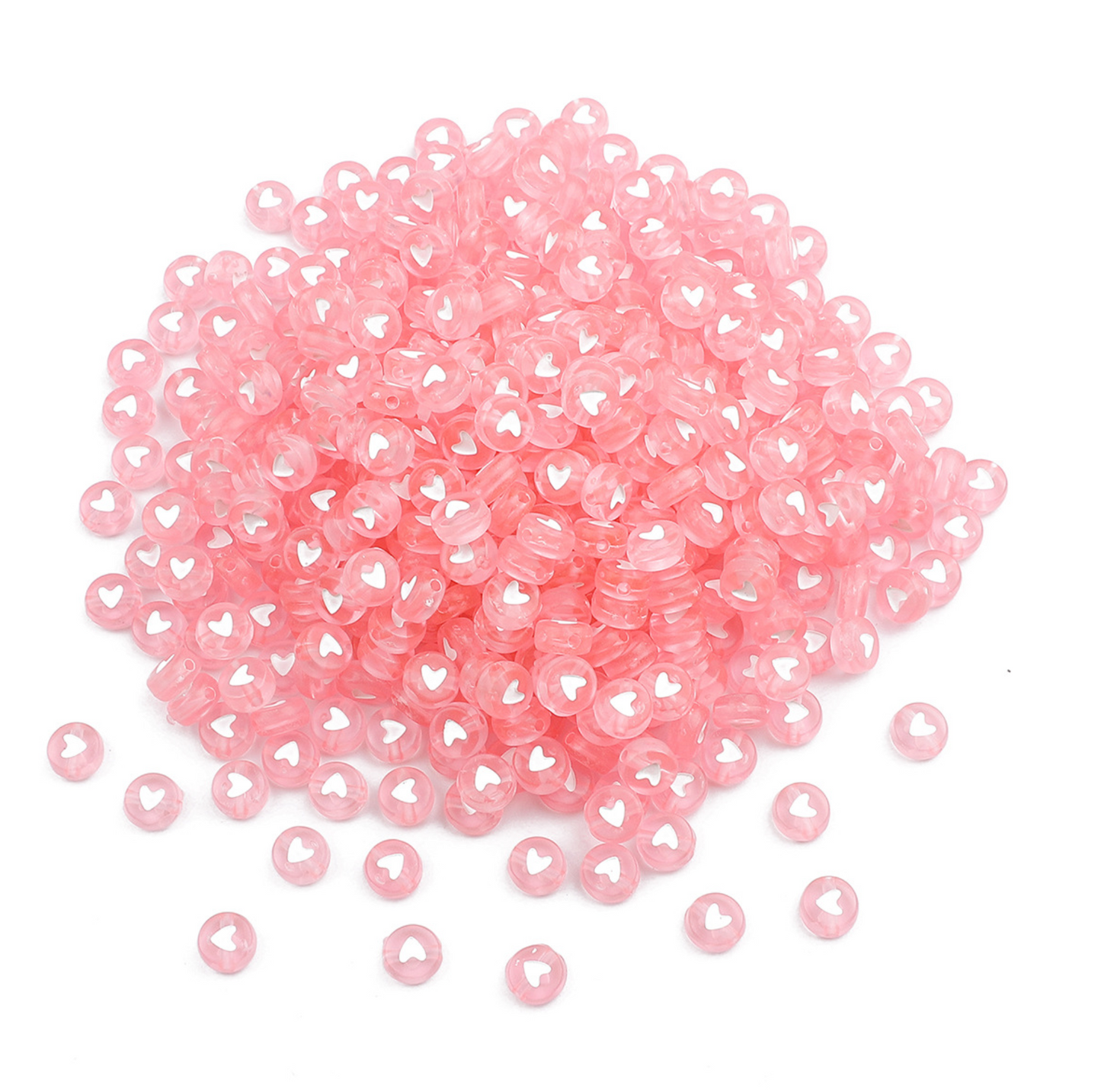 7MM Translucent Heart Acrylic Flat Round Beads