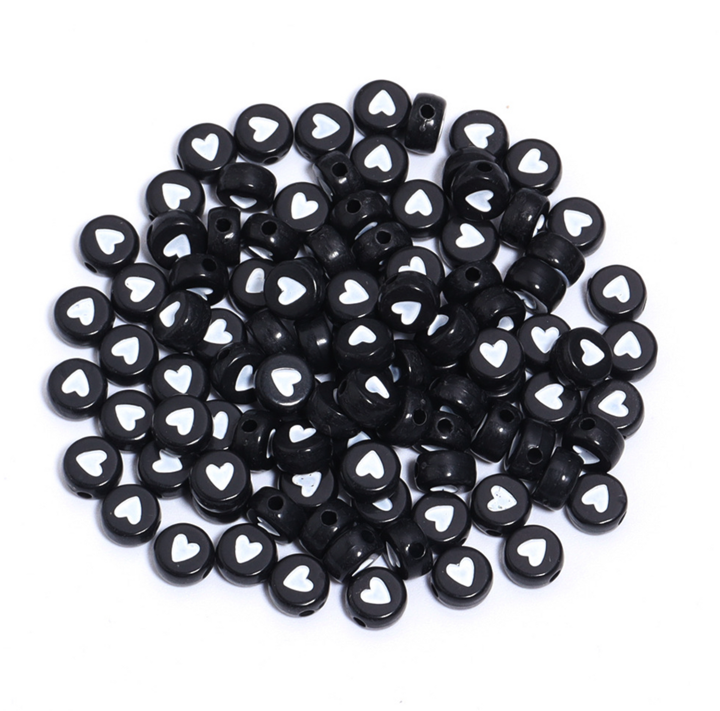 7MM Opaque Bead, White Heart Acrylic Flat Round Beads