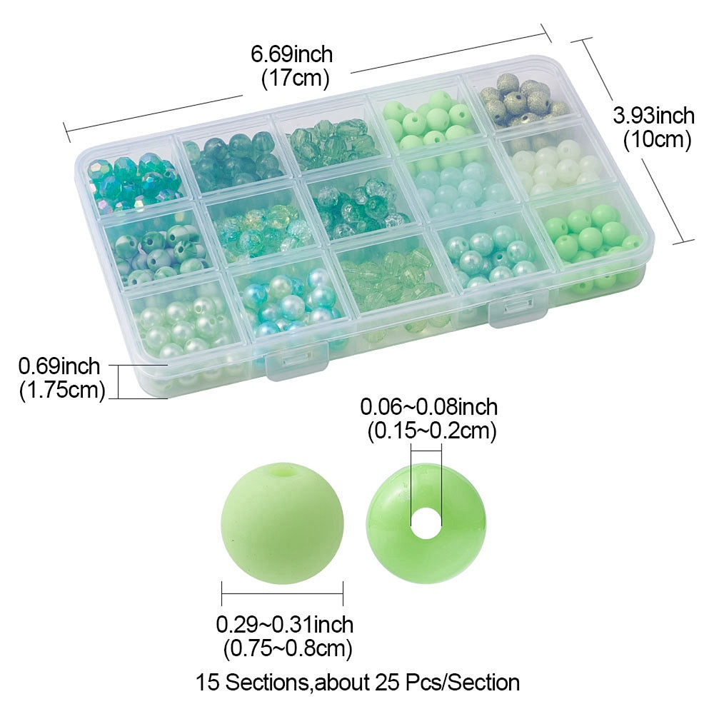 8MM Color Themed Multi-Style Round Acrylic Bead Kits (375 Beads)