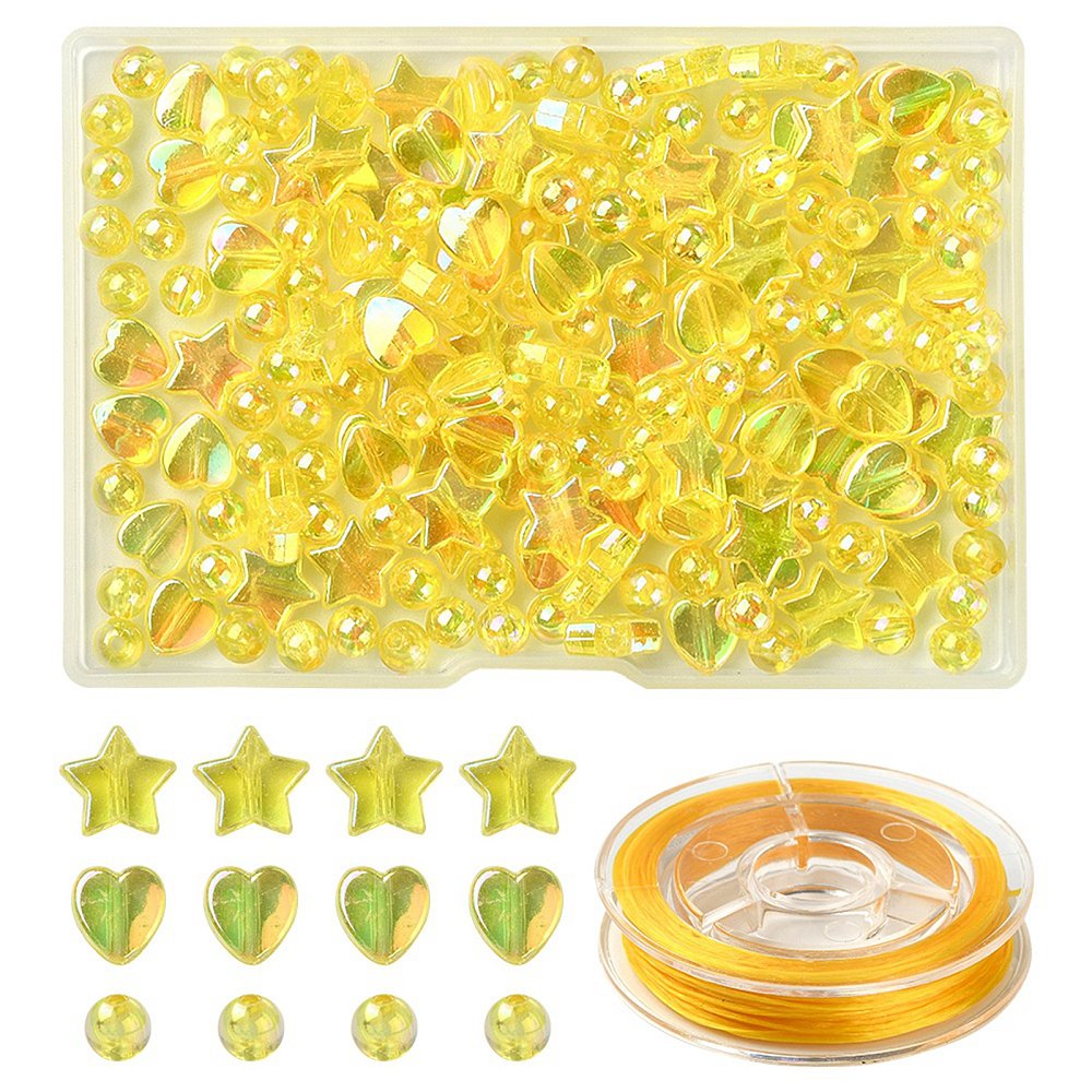 Star, Heart and Round Mixed Acrylic Bead Set with Elastic Thread (200pcs)