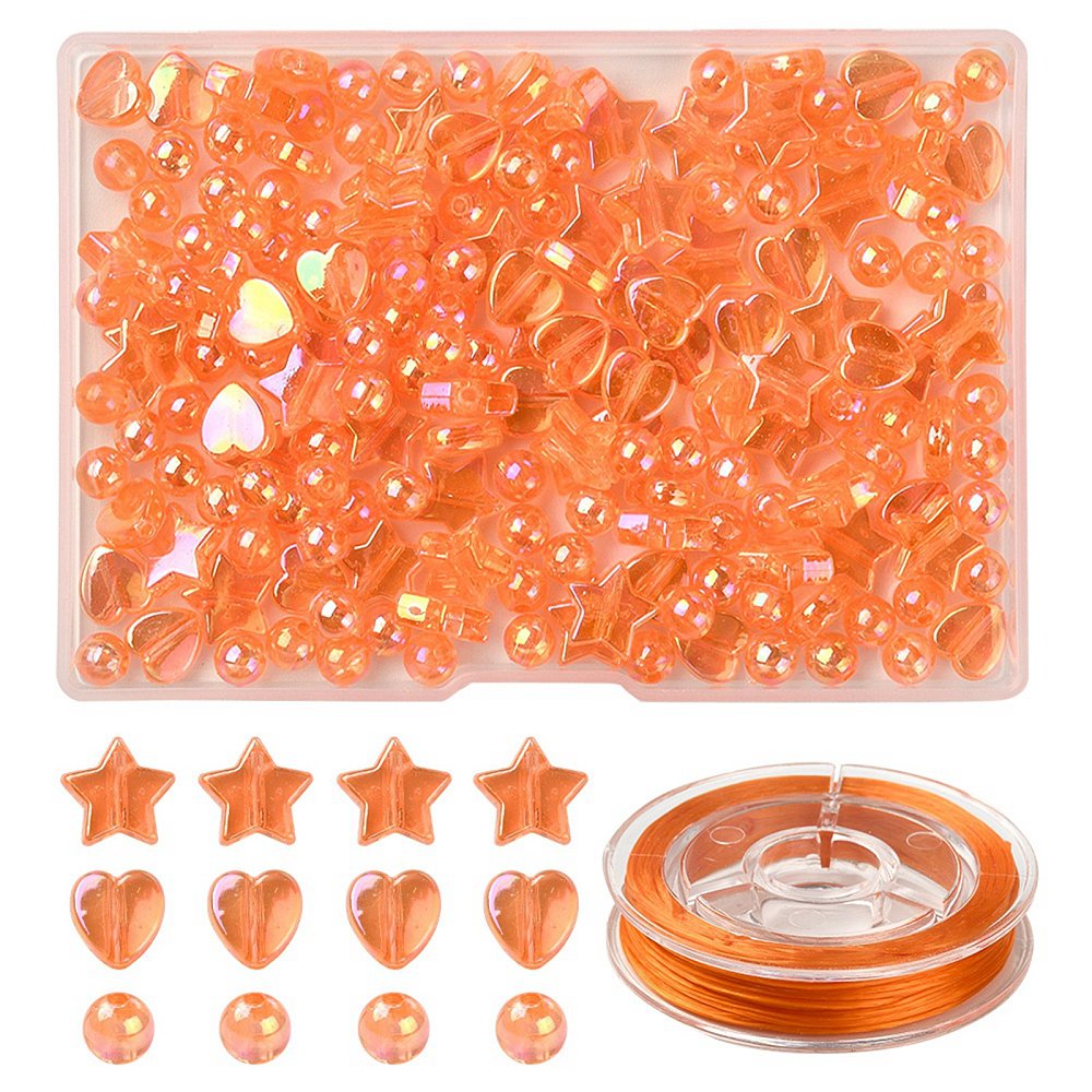Star, Heart and Round Mixed Acrylic Bead Set with Elastic Thread (200pcs)
