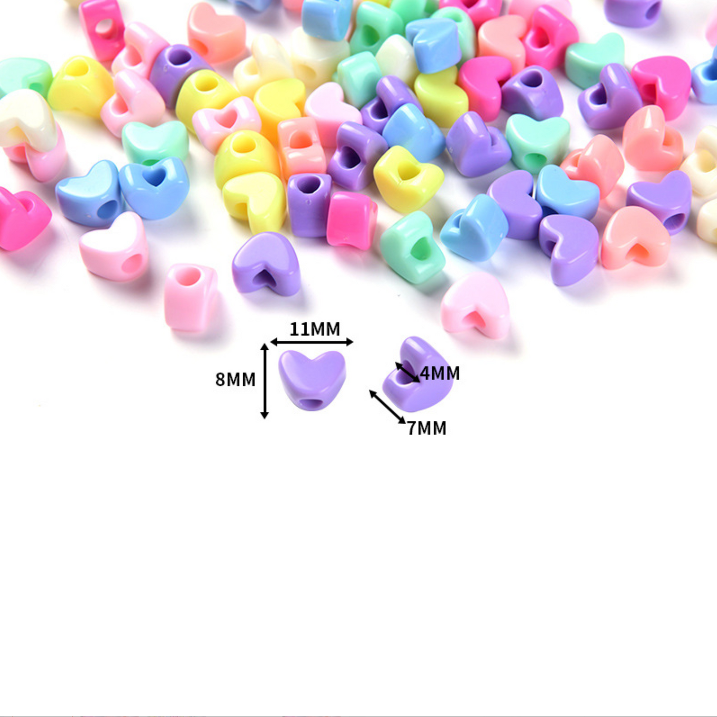 12MM Pastel Acrylic Heart Spacer Beads (12mm x 9mm x 7mm)