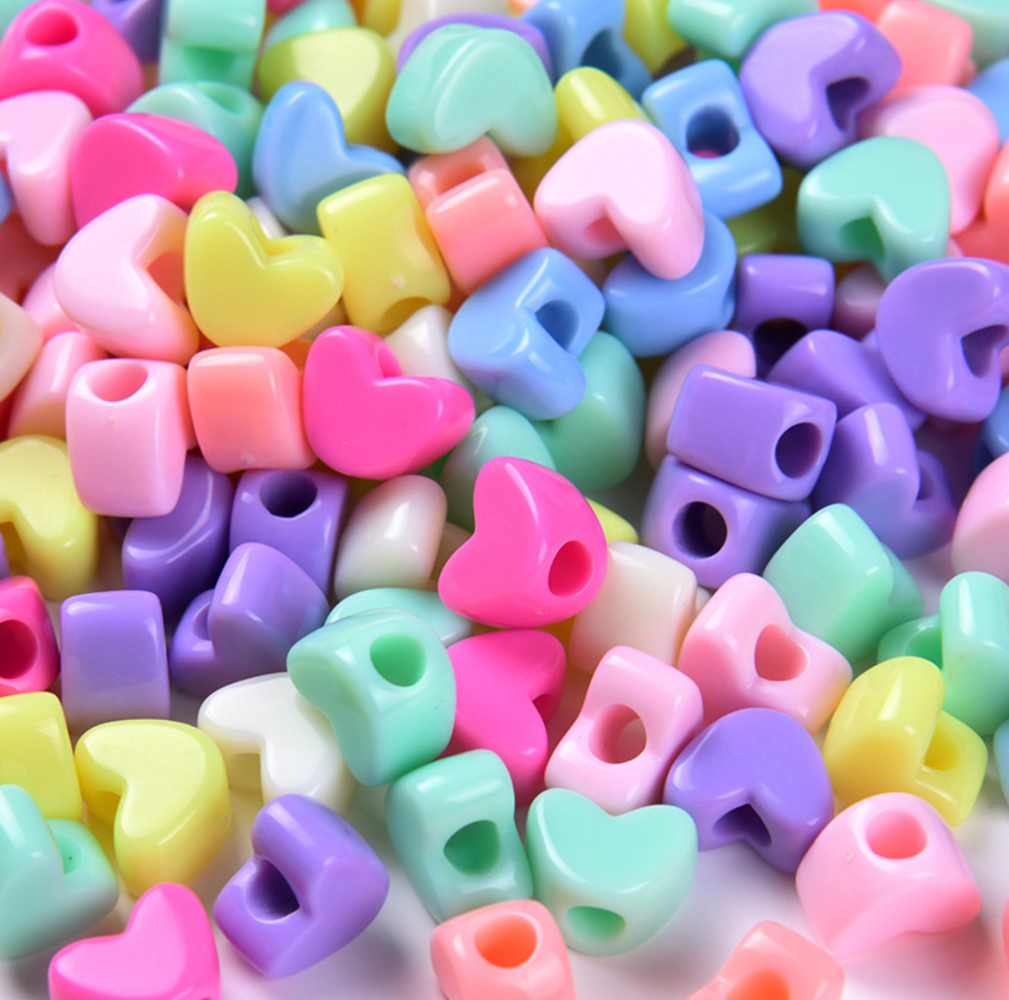 12MM Pastel Acrylic Heart Spacer Beads (12mm x 9mm x 7mm)