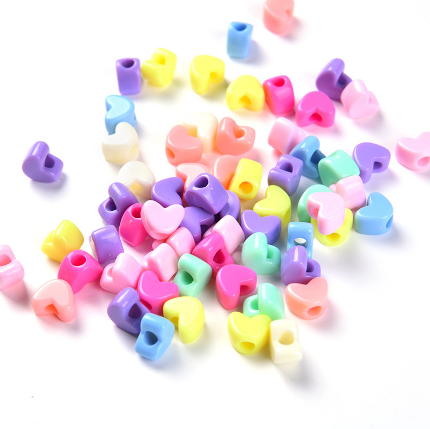12MM Pastel Acrylic Heart Spacer Beads (12mm x 9mm x 7mm)