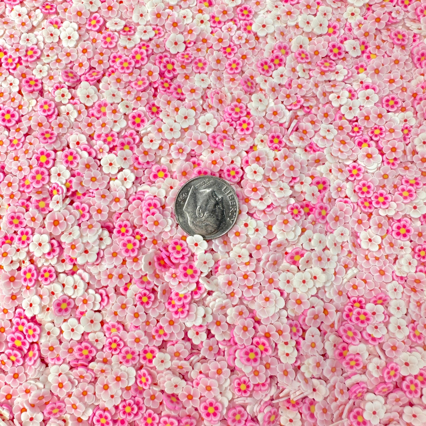 FAKE Romantic Pink White Flower,Floral Polymer Clay Sprinkle (NOT EDIBLE) D15-18