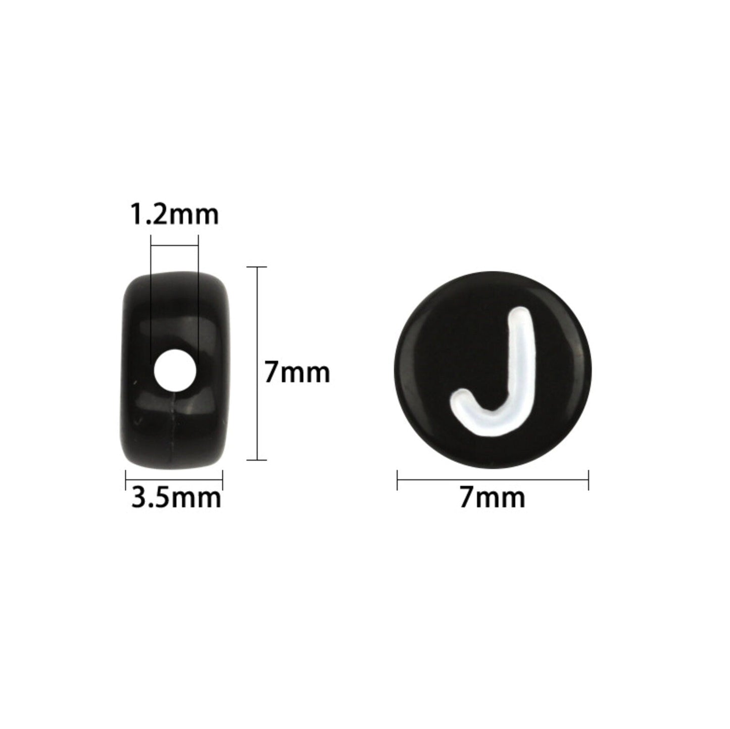 A-Z Alphabet Individual Beads, White Letter Black Bead (7MM)