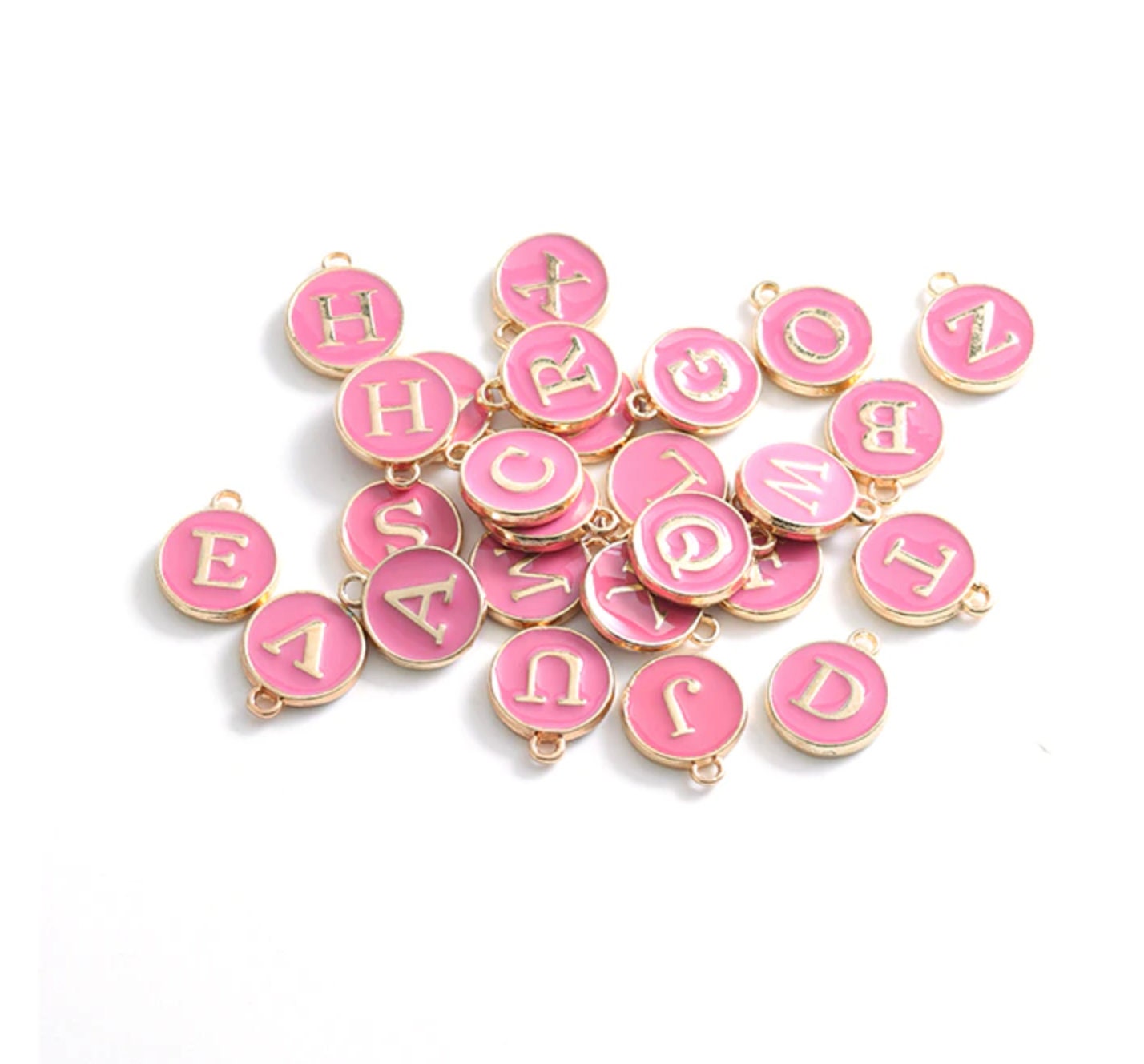 A-Z Individual Rose Red Color Oil Drop Metal Letters (12x14mm)