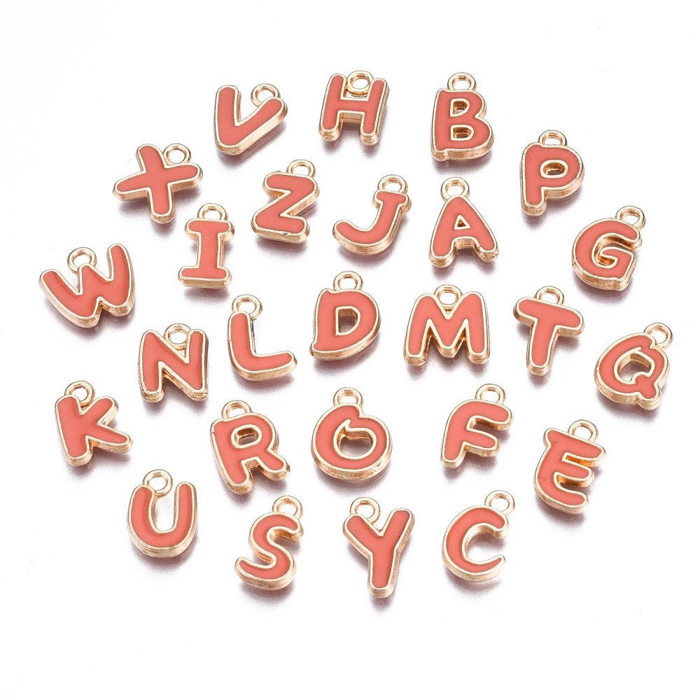 Salmon Orange Metal Letter Charms Individual or Set