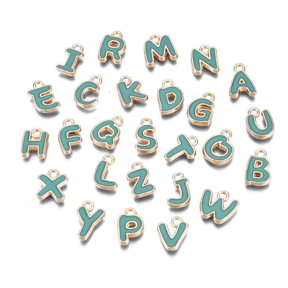 Cadet Blue Metal Letter Charms Individual or Set (11mm x 6.5mm x 2mm)