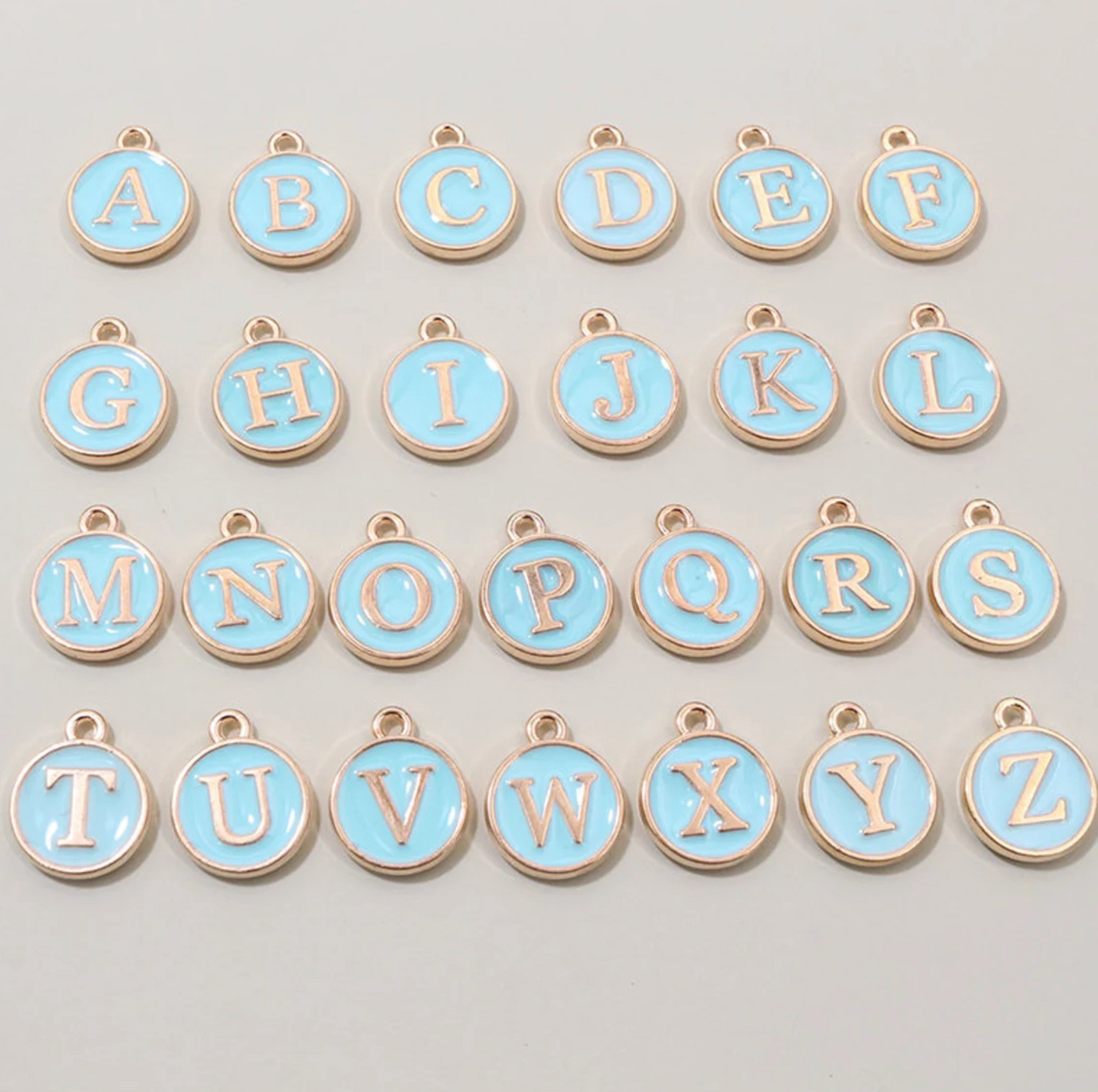 A-Z Individual Light Blue Color Oil Drop Metal letters (12x14mm)