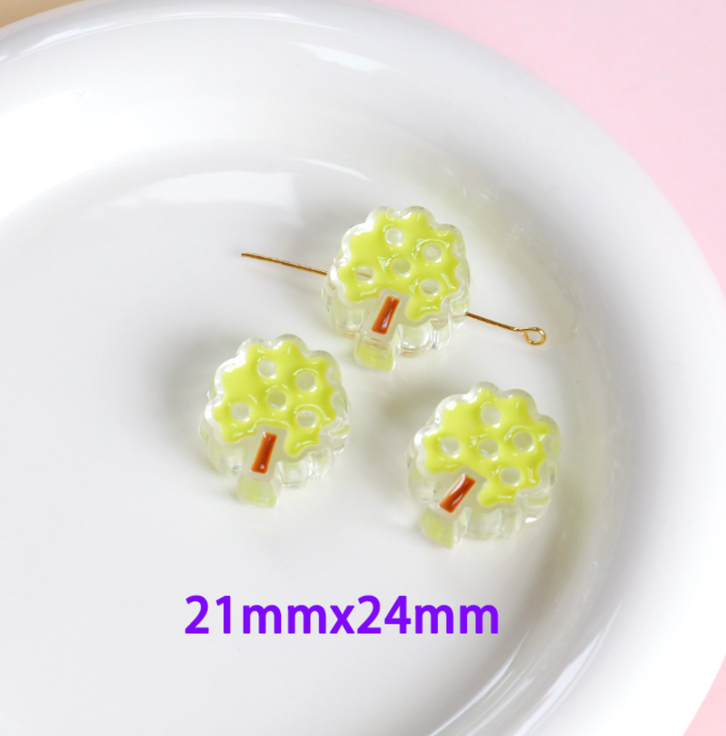 Chunky Cute Green Tree Acrylic Bead (24.4x21mm)