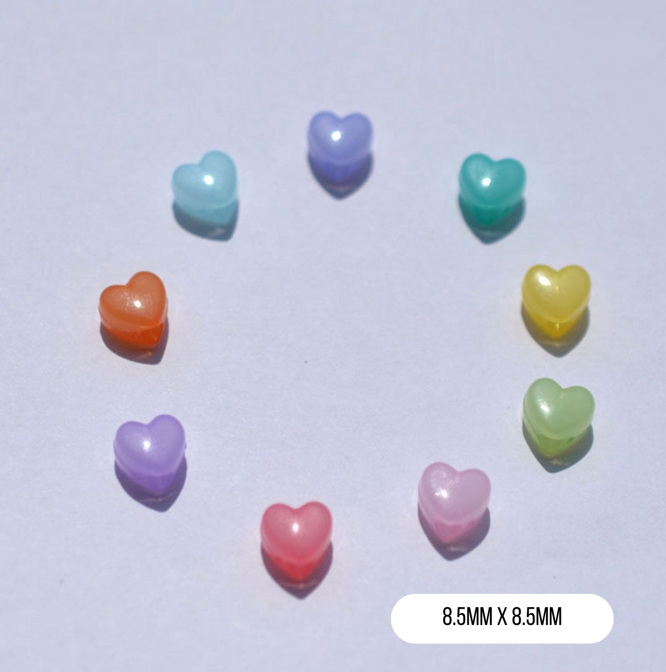 8MM Muted Jelly Pastel Heart Acrylic Spacer Beads with Vertical Hole