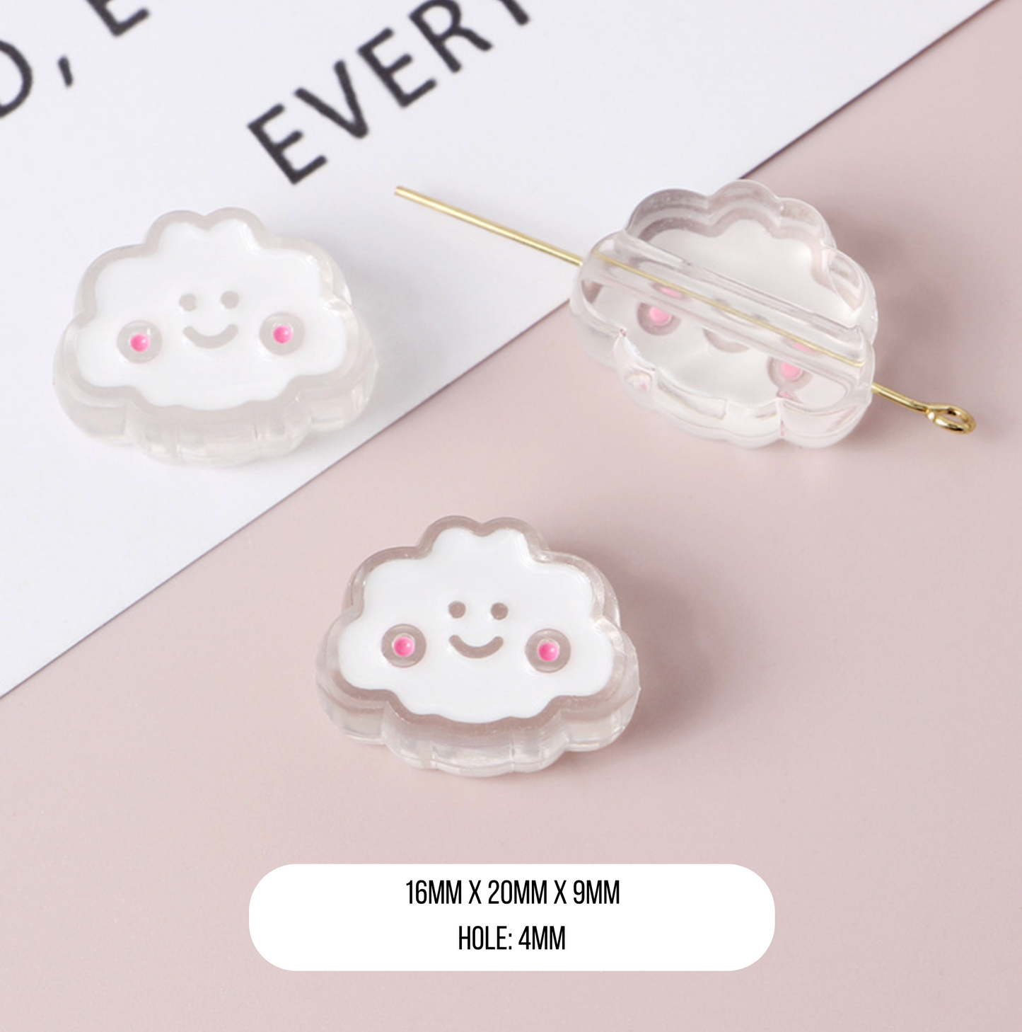 Chunky Smile White Cloud Acrylic Bead (16x20mm)