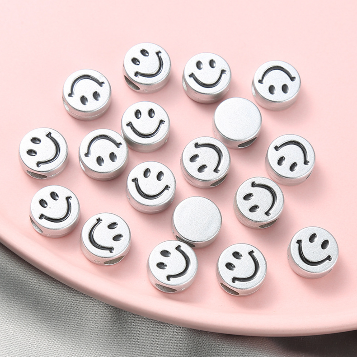 Chunky 12MM Silver, Gold, Yellow Acrylic Round Smiley Face Bead (SINGLE SIDED)