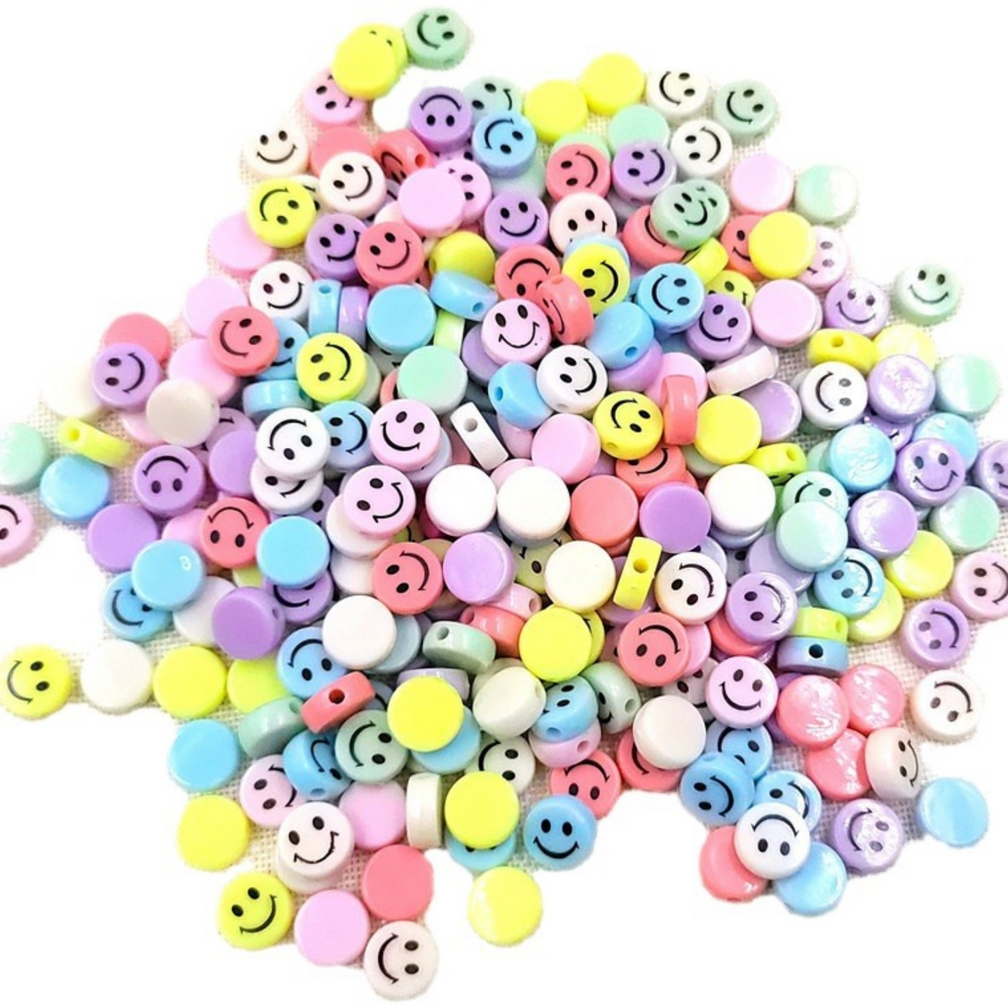 Chunky 12MM/15MM Pastel Colored Flat Round Happy Face Beads