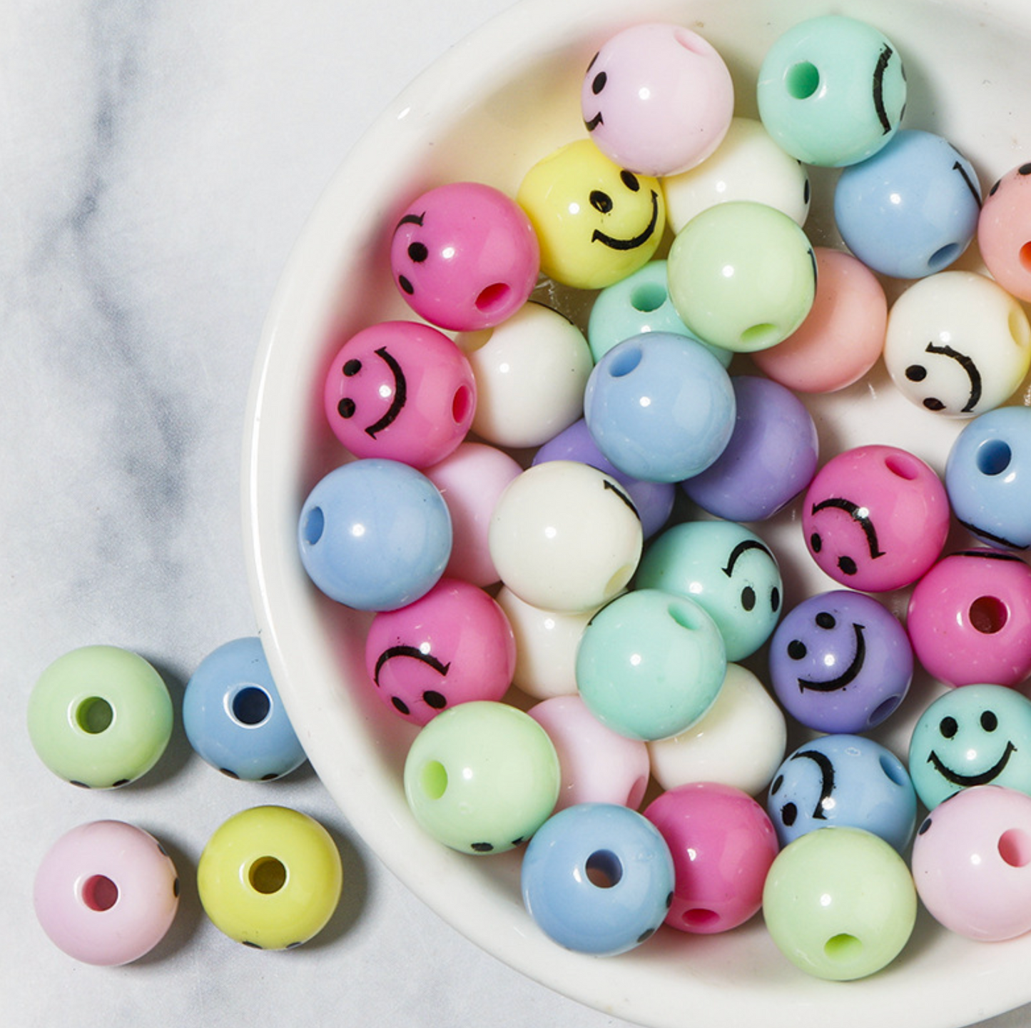 8MM/10MM Mixed Pastel Round Smiley Face Beads