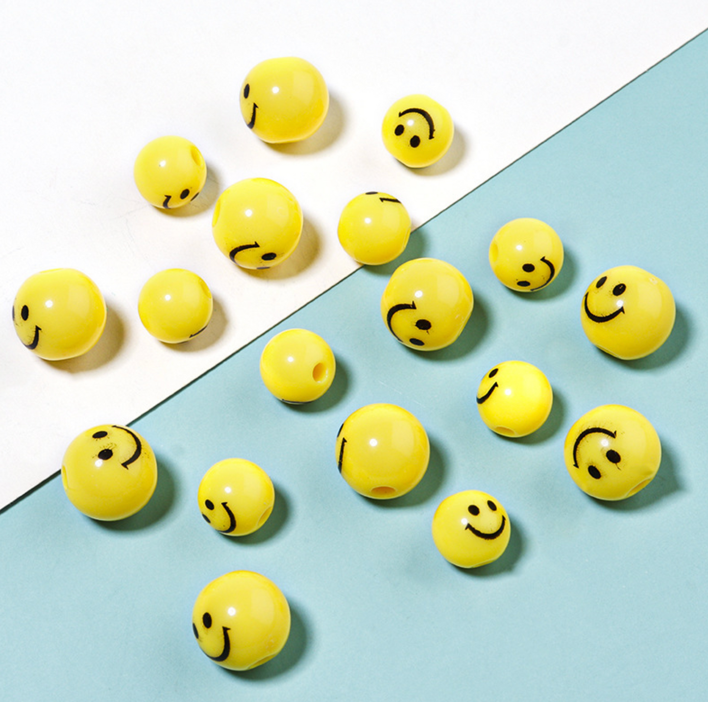 8MM/10MM Yellow Round Smiley Face Beads