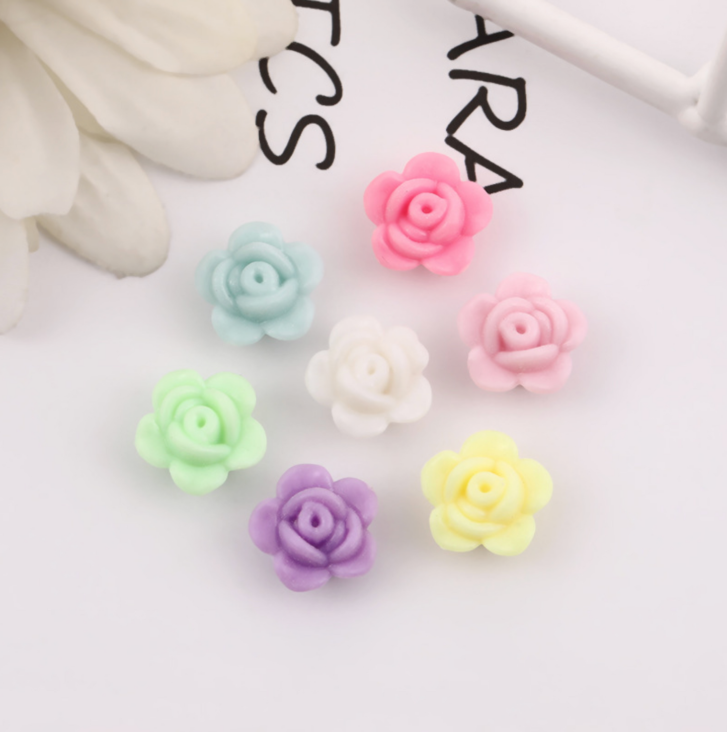Chunky 13MM x 8MM Cute Pastel Acrylic Open Rose Spacer Beads