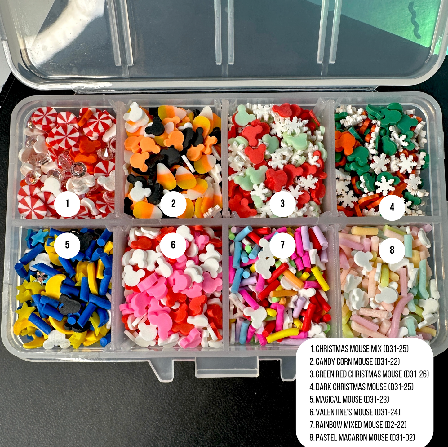 Mouse Holiday Mix, Animal Themed Polymer Clay Sprinkle Set/Box