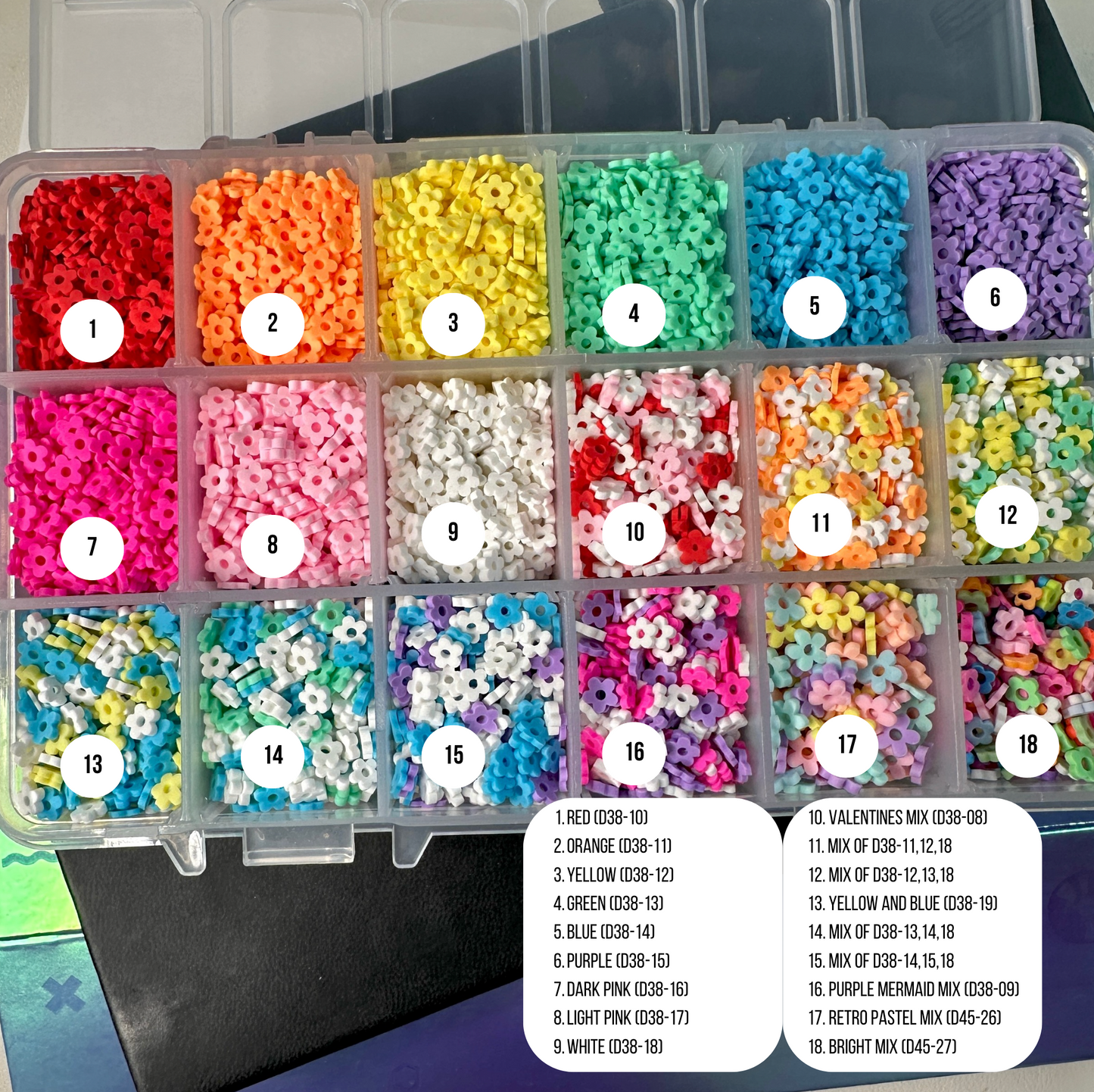 Rainbow Flower Outline, Floral Themed Polymer Clay Sprinkle Set/Box