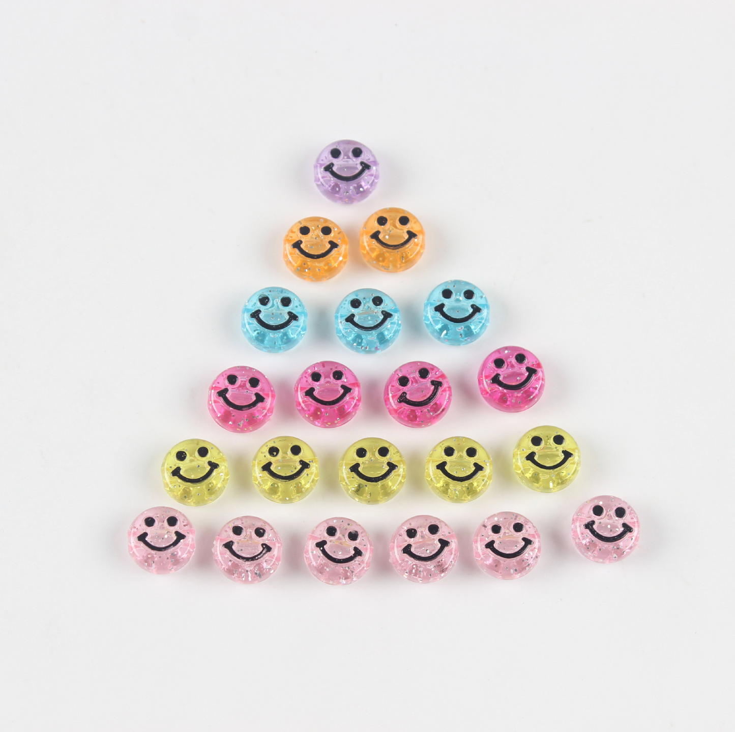 10MM Transparent Clear Rainbow Colored Flat Round Happy Face Beads