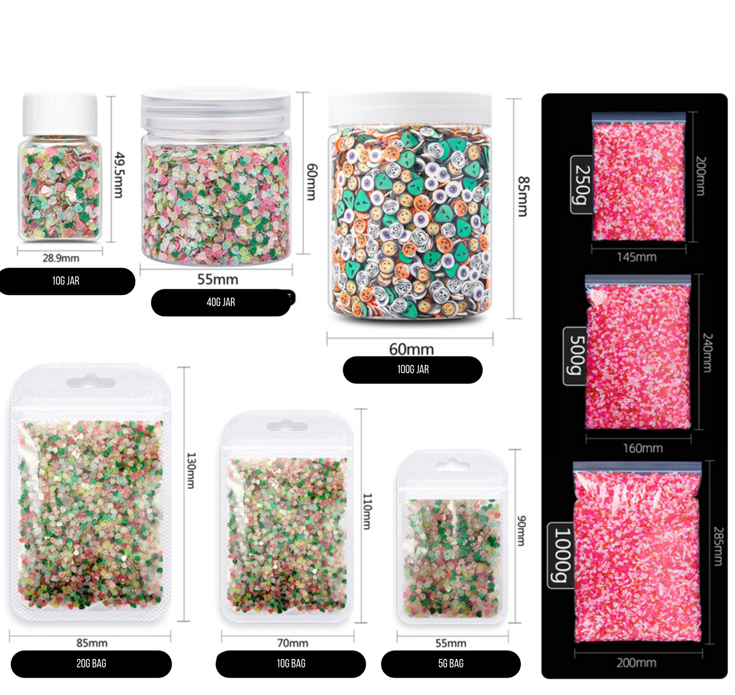 16MM Black Skull, Halloween Themed Glitter Confetti Pieces (5G/10G)