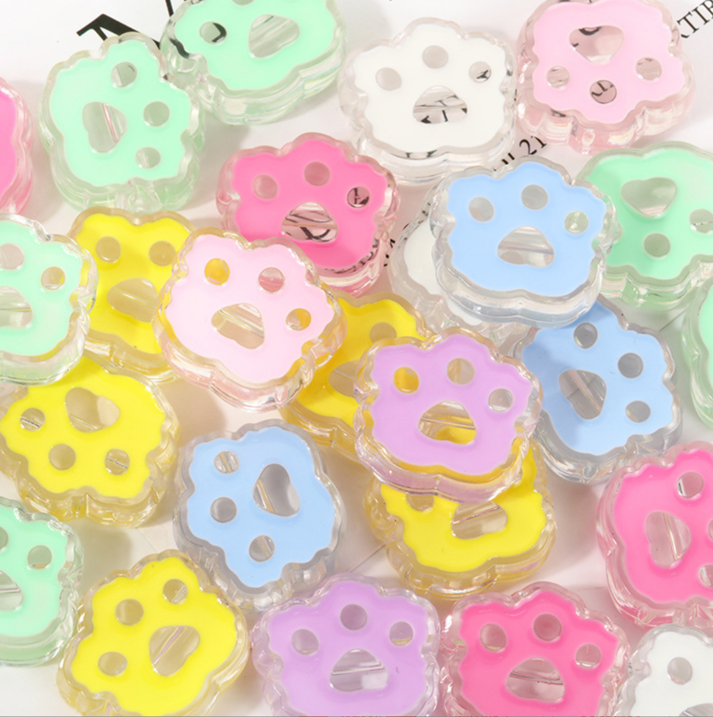Chunky Transparent Mixed Color Cat Paw Themed Enamel Acrylic Bead