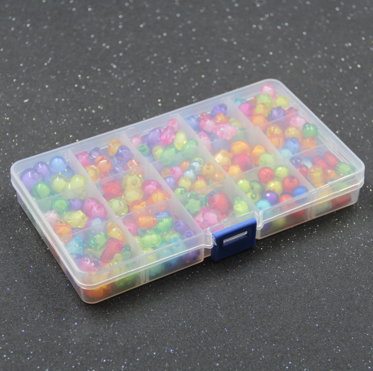 15 Mixed Shapes Mixed Color Transparent Bead Kit (Stars, Heart, Round, Flower)