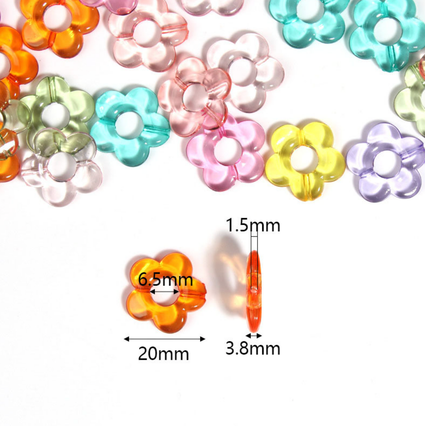 20MM Jelly Colored Themed Acrylic Flower Bead (Fits 6mm bead center)