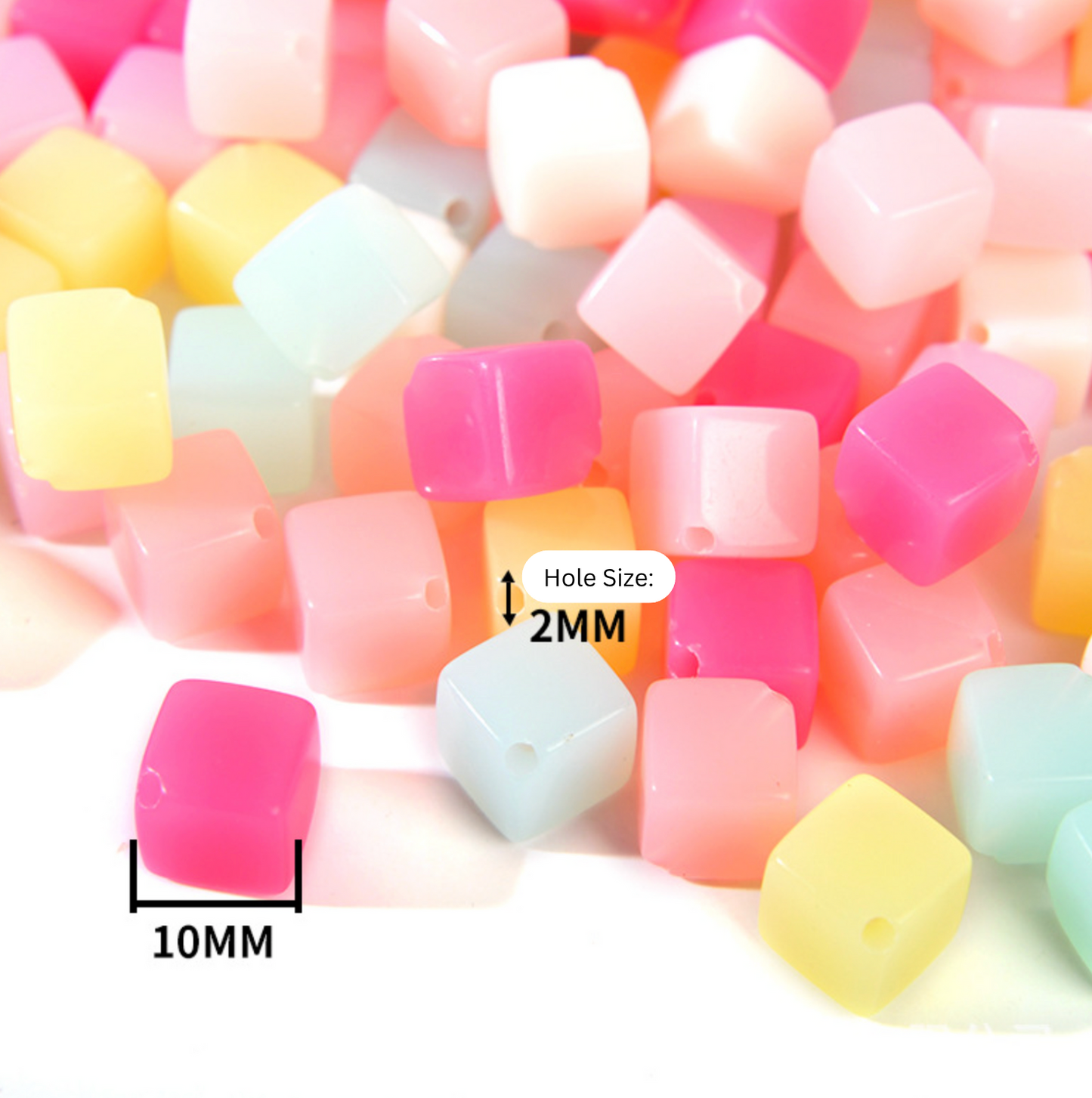 9MM Jelly Colored Cube Spacer Beads (2mm hole)