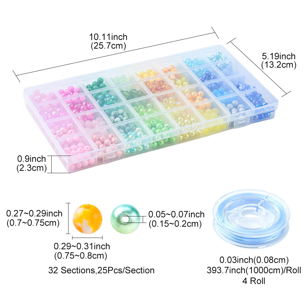 8MM ABS Acrylic Bead Kit with Crystal String (800 beads)