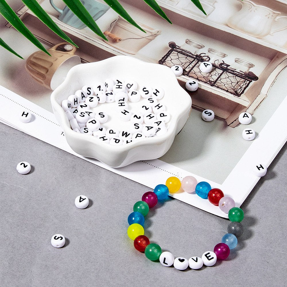 Acrylic Letter & Number Bead Set (1100 Beads + Elastic String) NO BOX