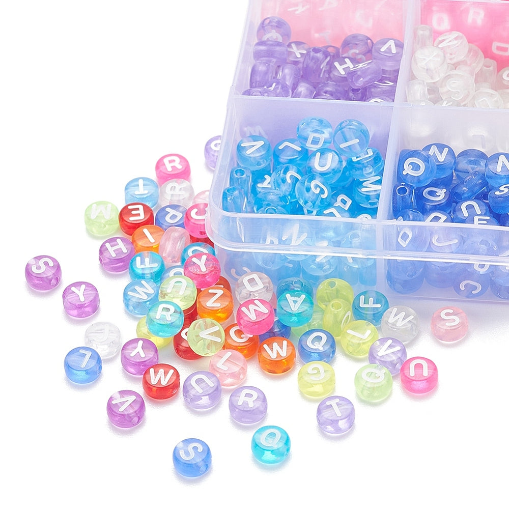 12 Colors Transparent Acrylic Mixed Letter Beads (600 beads per set)