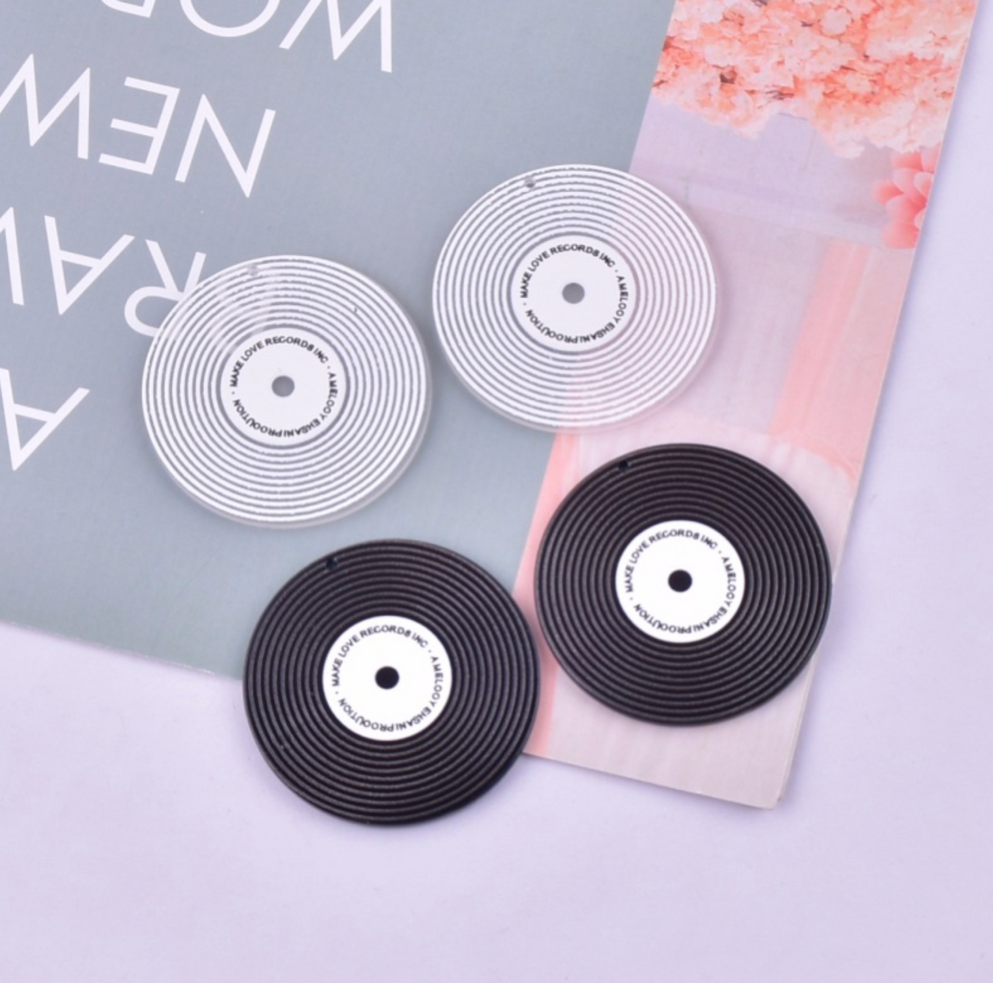 Black/White Vinyl Themed Resin Charm (48MM x 48MM)