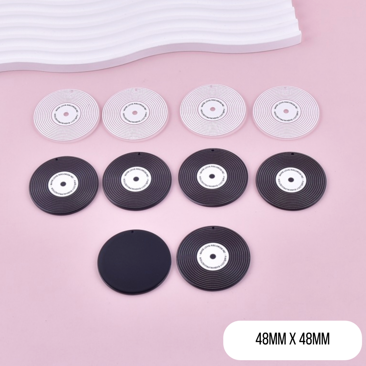 Black/White Vinyl Themed Resin Charm (48MM x 48MM)