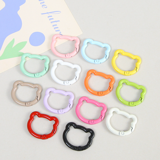 Pastel Spray Painted Metal Bear Head Shaped Key Rings (Color Choices Available)