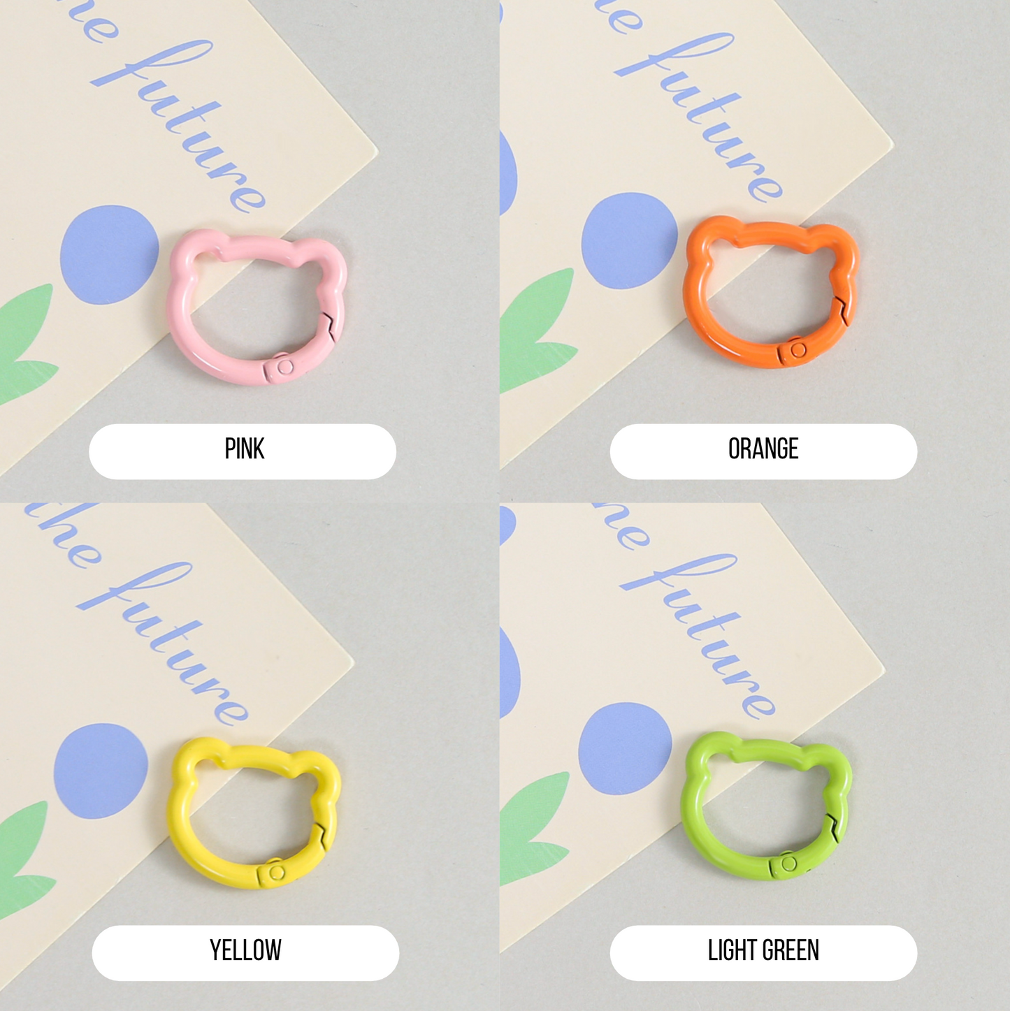 Pastel Spray Painted Metal Bear Head Shaped Key Rings (Color Choices Available)