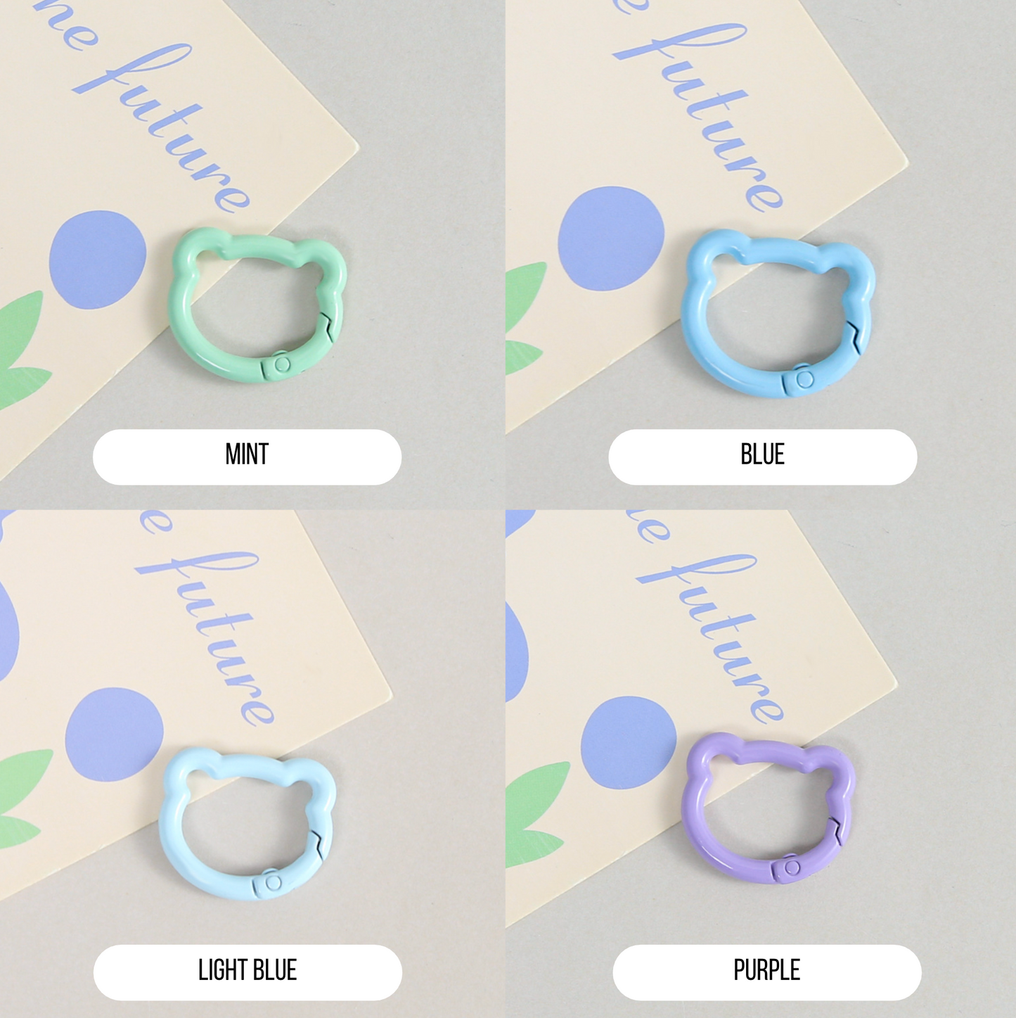 Pastel Spray Painted Metal Bear Head Shaped Key Rings (Color Choices Available)