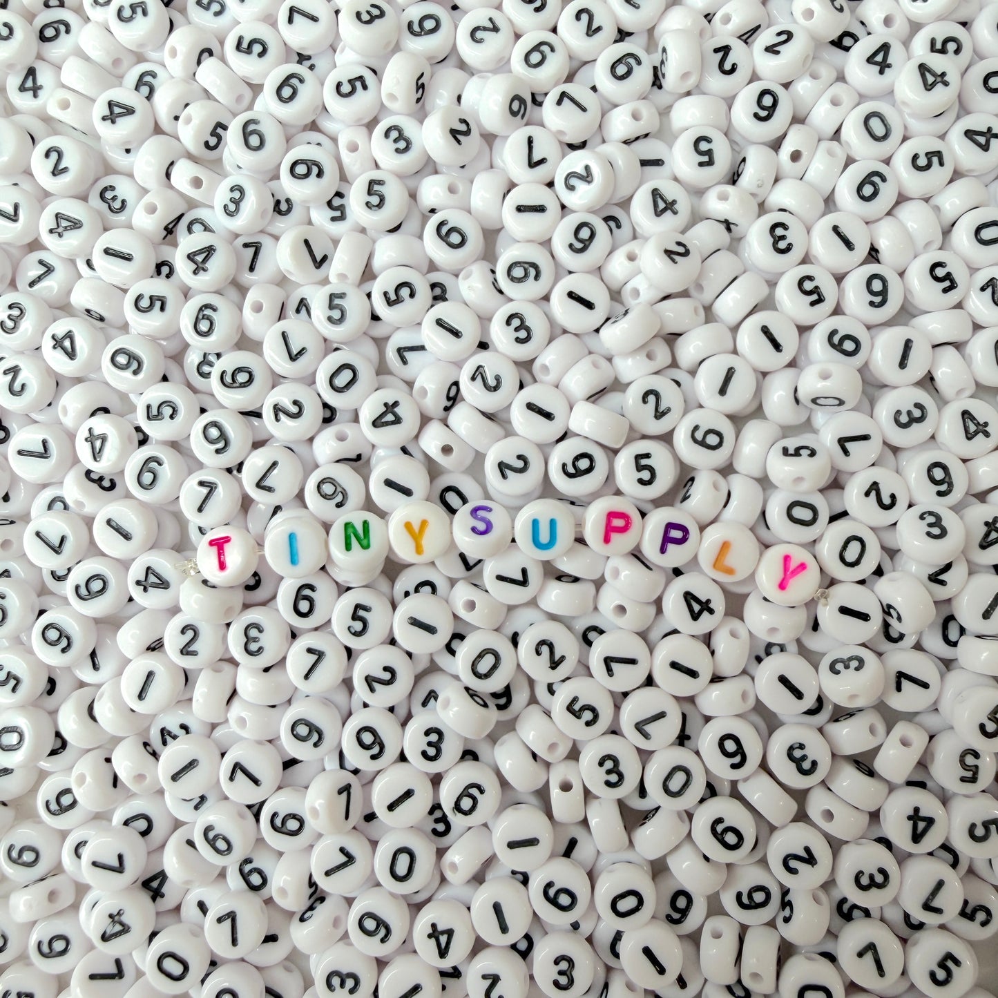 Acrylic Flat White Round Beads with Black Numbers (7mm x 3mm)