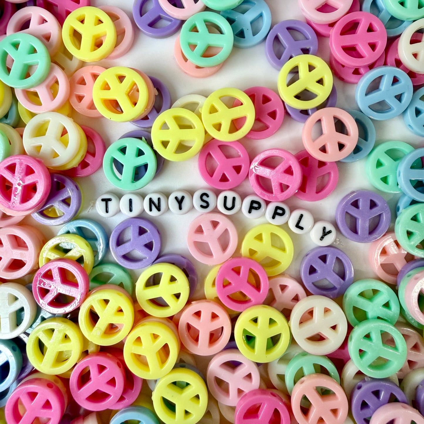 Chunky 12MM Pastel Acrylic Peace Sign Spacer Beads (12mm x 4mm)