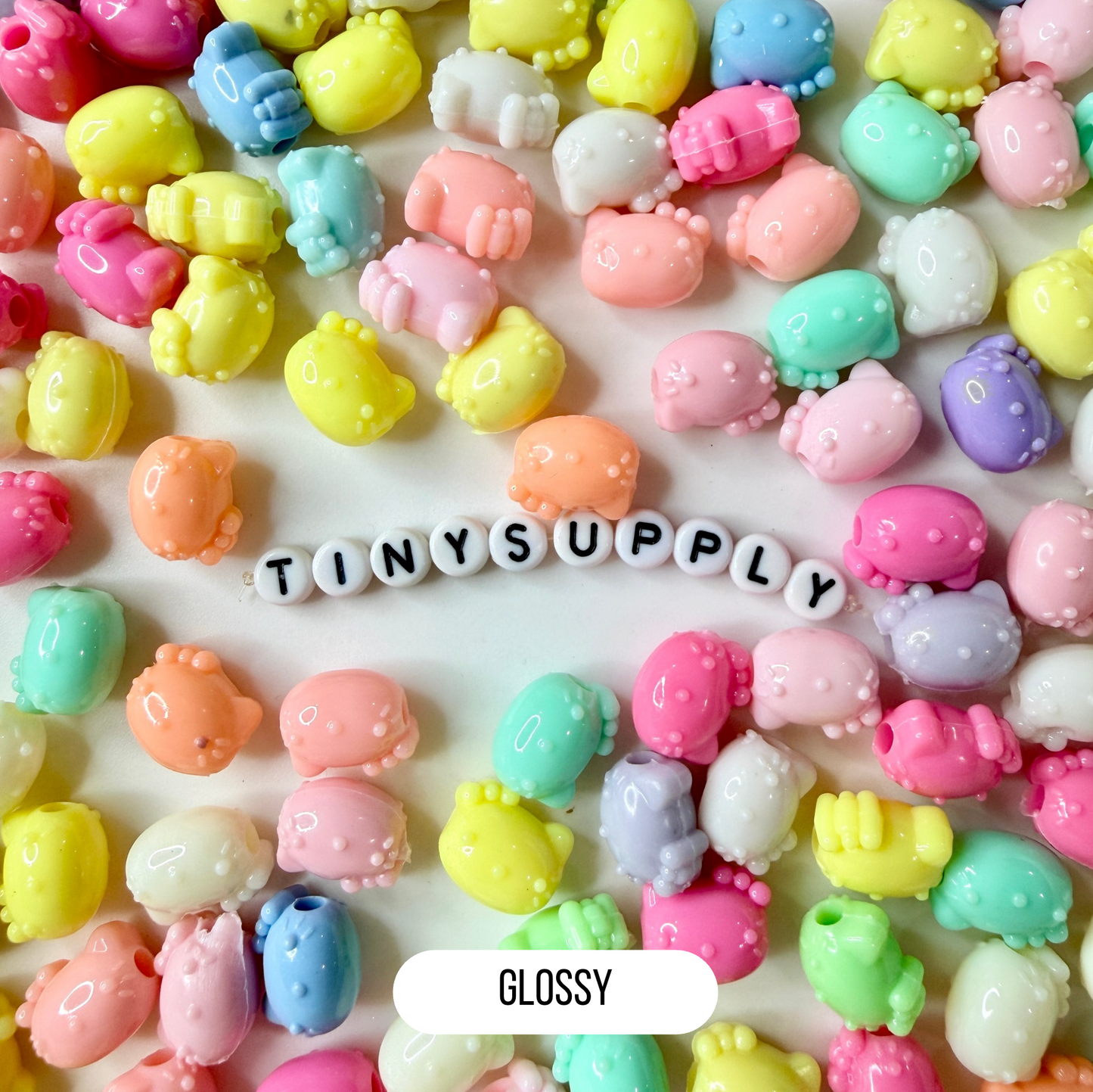 Chunky 14MM Pastel Acrylic Cute Kitty Cat Spacer Beads (Matte/Glossy)
